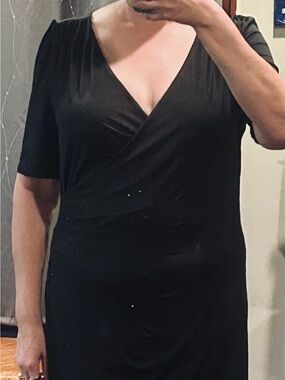 LTS Black Ruched Evening Gown with Jewels - 6’2” Friendly - Size 16